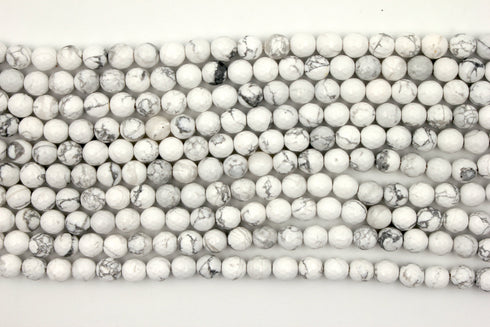 White Howlite Gemstone Beads, 8mm, Faceted